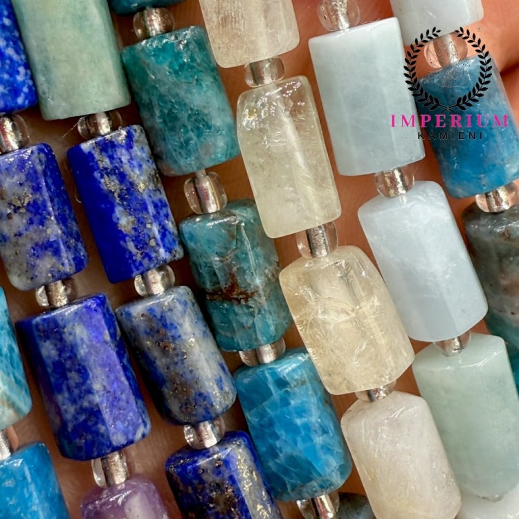 Mix Kamieni: Cytryn, Amazonit, Lapis Lazuri, Ametyst, Akwamaryn, Apatyt, Labradoryt / walec / ok. 7x11mm