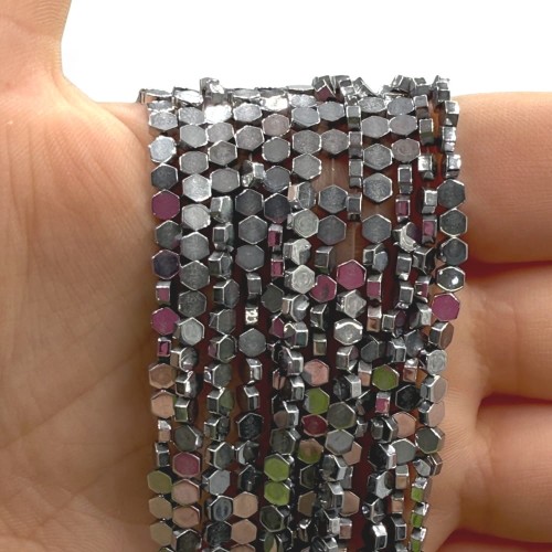 Hematyt Heksagon / kolor srebrny / ok. 3x3x1mm