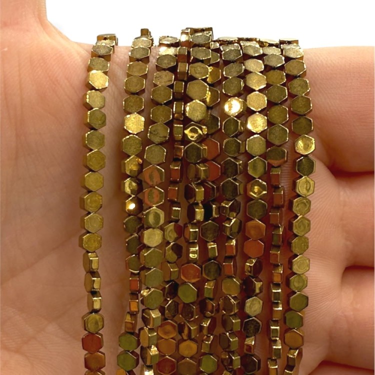 Hematyt Hexagon / kolor ciepłe złoto / ok. 3x3x1mm