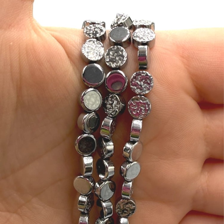 Hematyt Koło z Teksturą / kolor srebrny / ok. 6x3mm