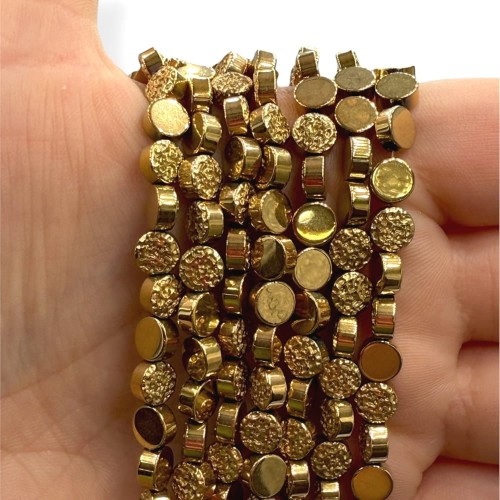 Hematyt Koło z Teksturą / kolor ciepłe złoto / ok. 6x3mm