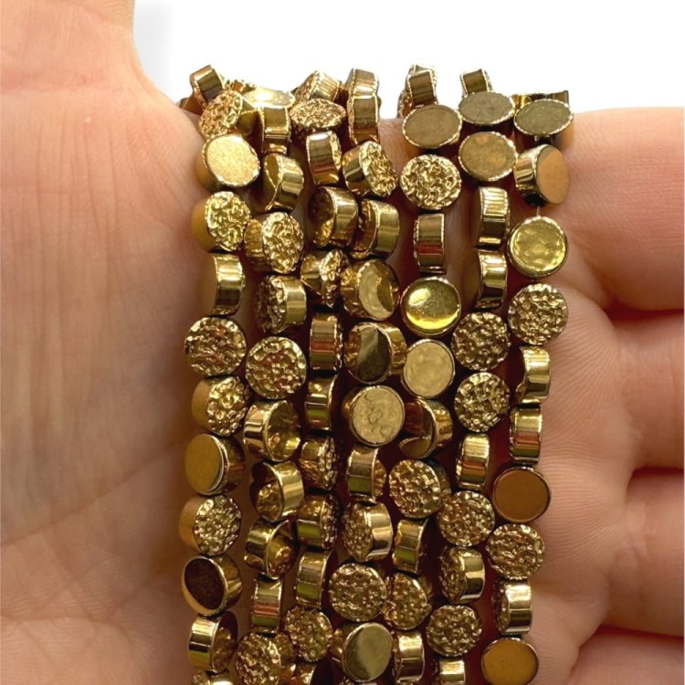 Hematyt Koło z Teksturą / kolor ciepłe złoto / ok. 6x3mm