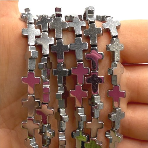 Hematyt Krzyżyk / kolor srebrny / ok. 8x10mm