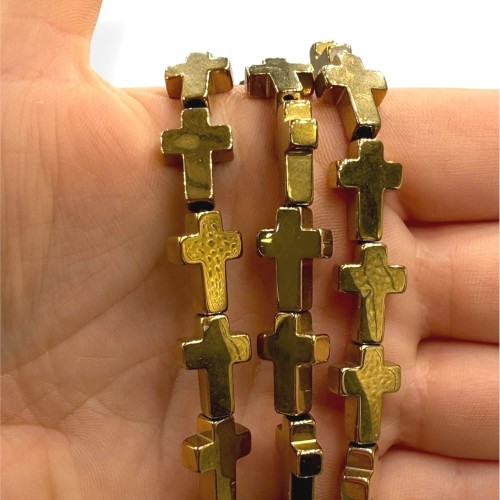 Hematyt Krzyżyk / kolor ciepłe złoto / ok. 10x14mm