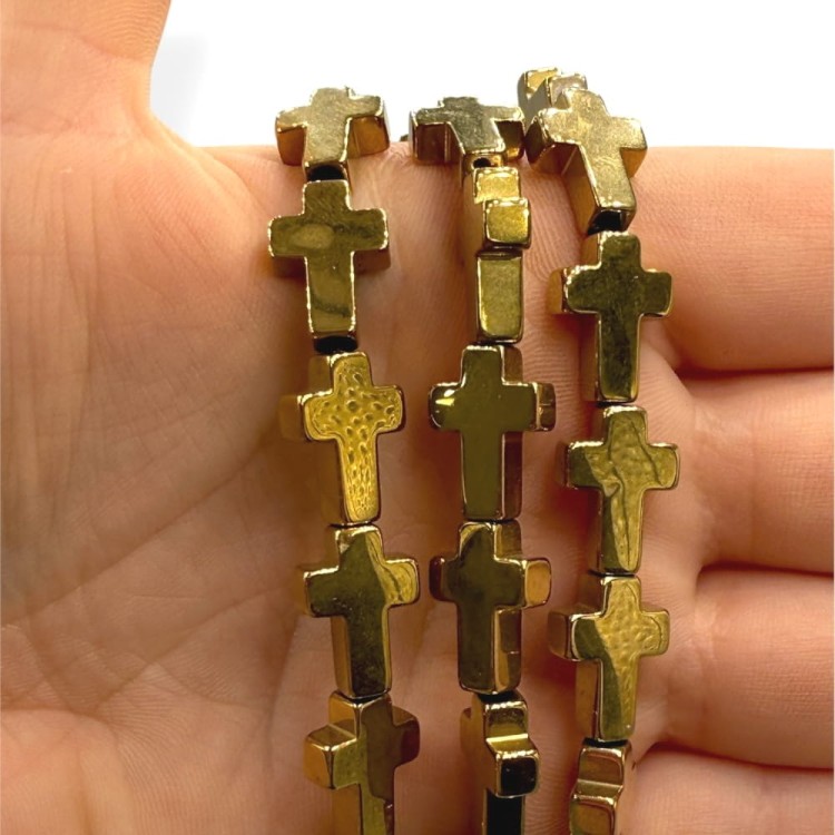 Hematyt Krzyżyk / kolor ciepłe złoto / ok. 10x14mm