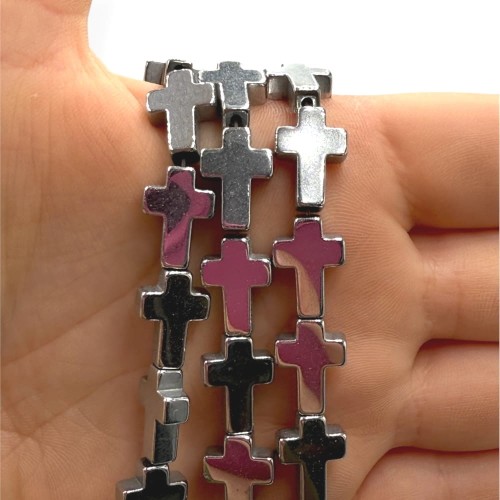 Hematyt Krzyżyk / kolor srebrny / ok. 10x14mm