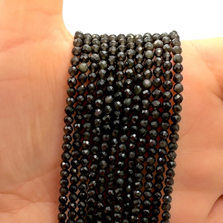 Obsydian Czarny / kulka fasetowana / ok. 3mm