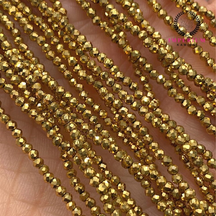 Hematyt kulka fasetowana / kolor ciepłe złoto / ok. 2 mm