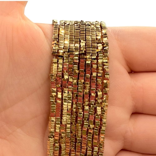 Hematyt Kwadratowa Płytka / kolor ciepłe złoto / ok. 2x1