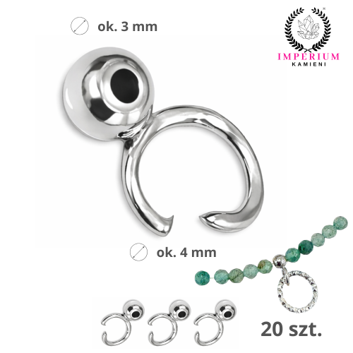 Kulki ozdobne 3mm z kółeczkiem 4mm / stal kolor srebrny / 20szt.