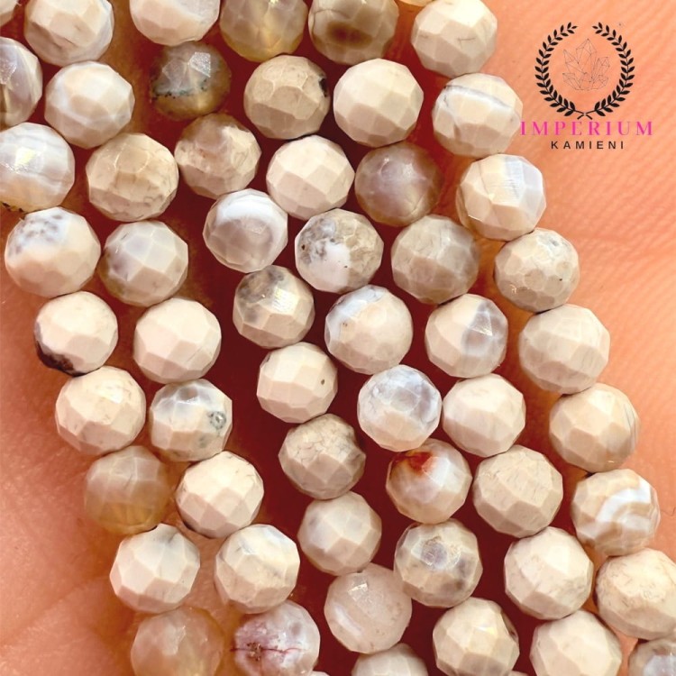 Agat  Ognisty Biały / kulka fasetowana / ok. 3mm