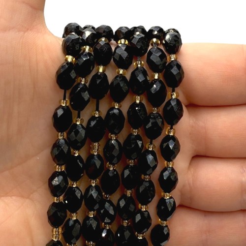 Obsydian / oliwka fasetowana / ok. 6x8 mm