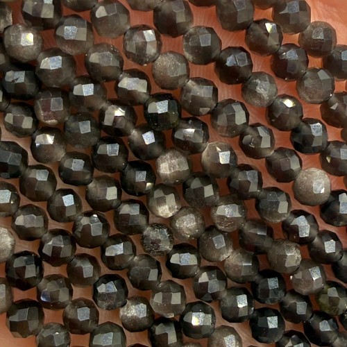 Obsydian Srebrny / kulka fasetowana / ok. 4mm