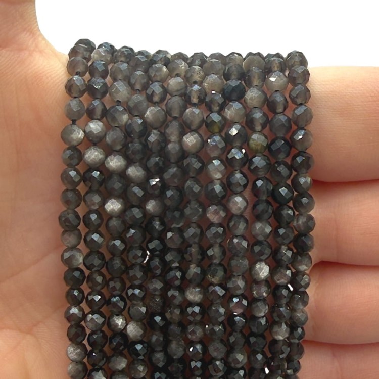 Obsydian Srebrny / kulka fasetowana / ok. 4mm