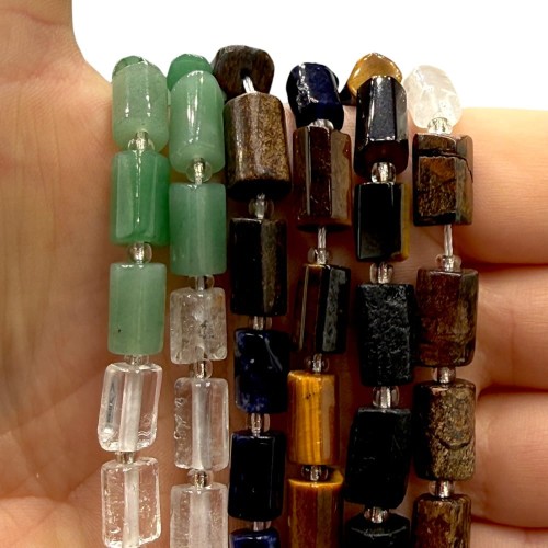 Mix Kamieni: Awenturyn, Bronzyt, Sodalit, Tygrysie Oko, Turmalin / walec / ok. 7x11mm