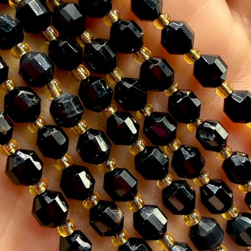 Obsydian / baryłka fasetowana / ok 6x5.5mm