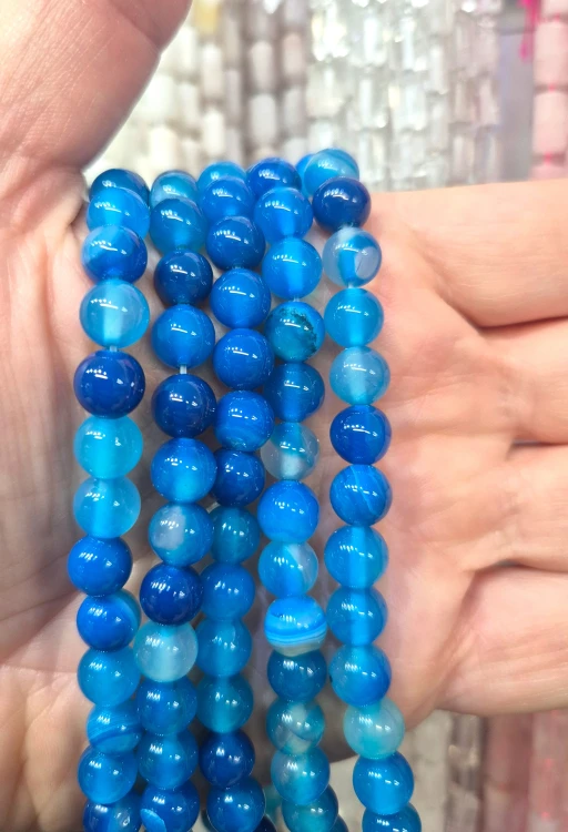 Agat Pasiasty Błękitny / kulka gładka / ok. 8mm
