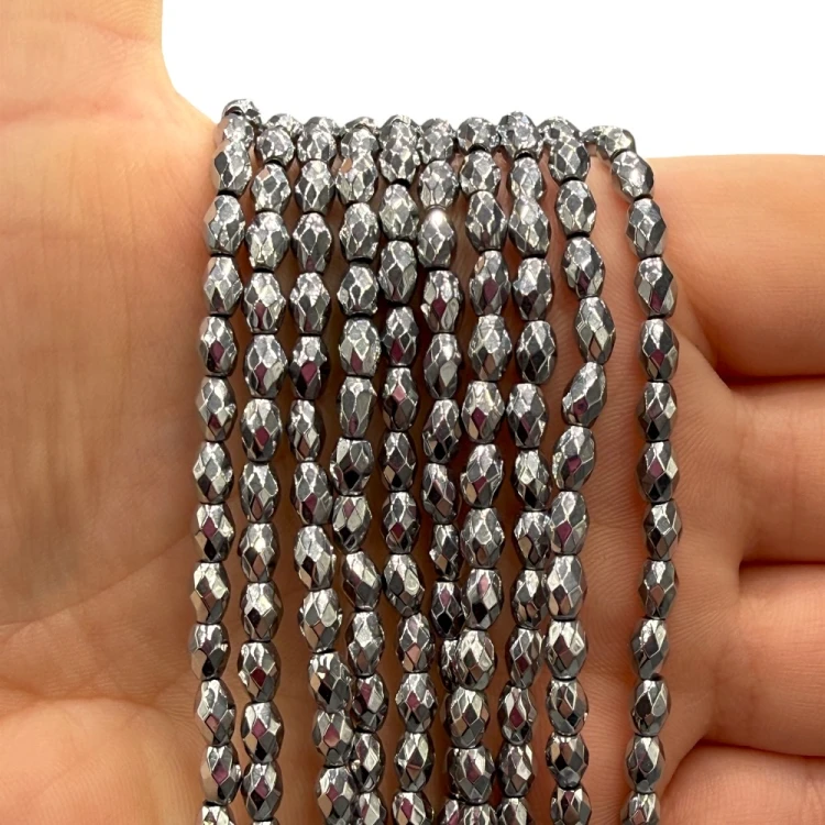 Hematyt ryż fasetowany / kolor srebrny /ok. 4x6mm