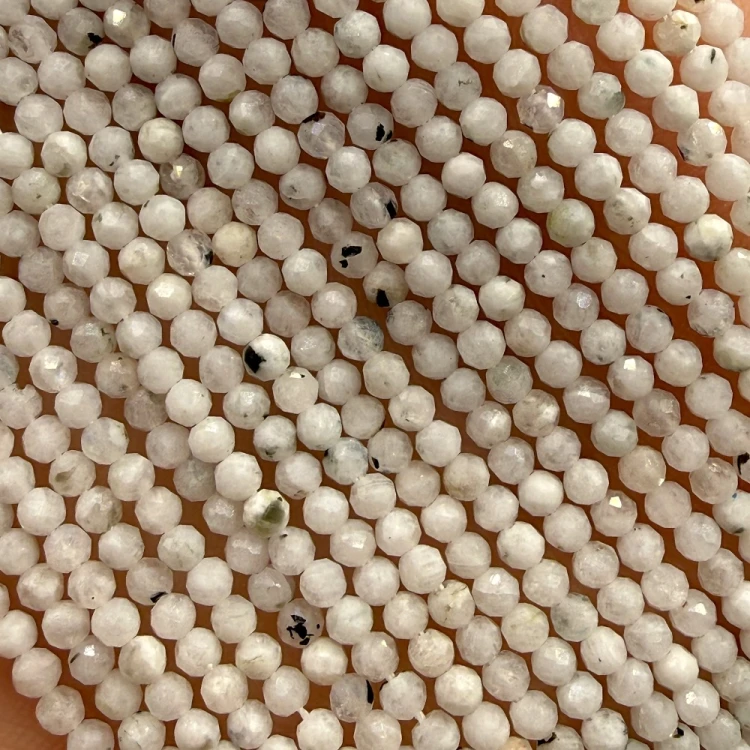 Kamień Księżycowy z Turmalinem / kulka fasetowana / ok. 2mm