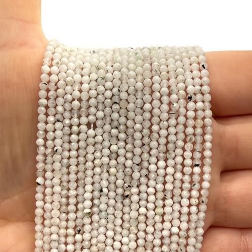 Kamień Księżycowy z Turmalinem / kulka fasetowana / ok. 2mm