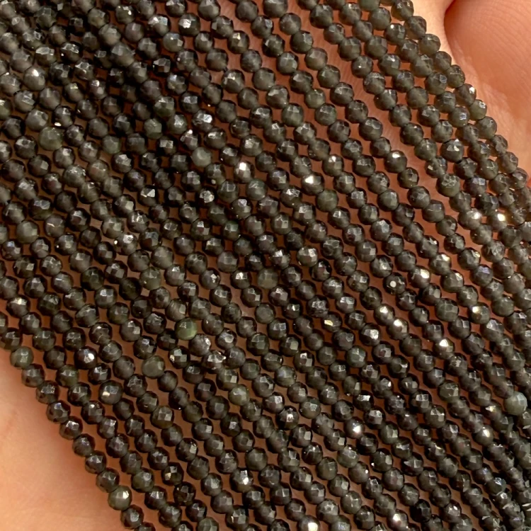 Obsydian Czarny / kulka fasetowana / ok. 2mm