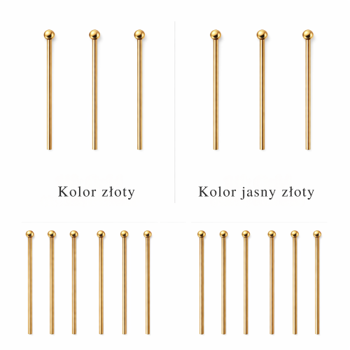 Szpilki 5cm / stal PVD / kolor jasny złoty / 20szt.