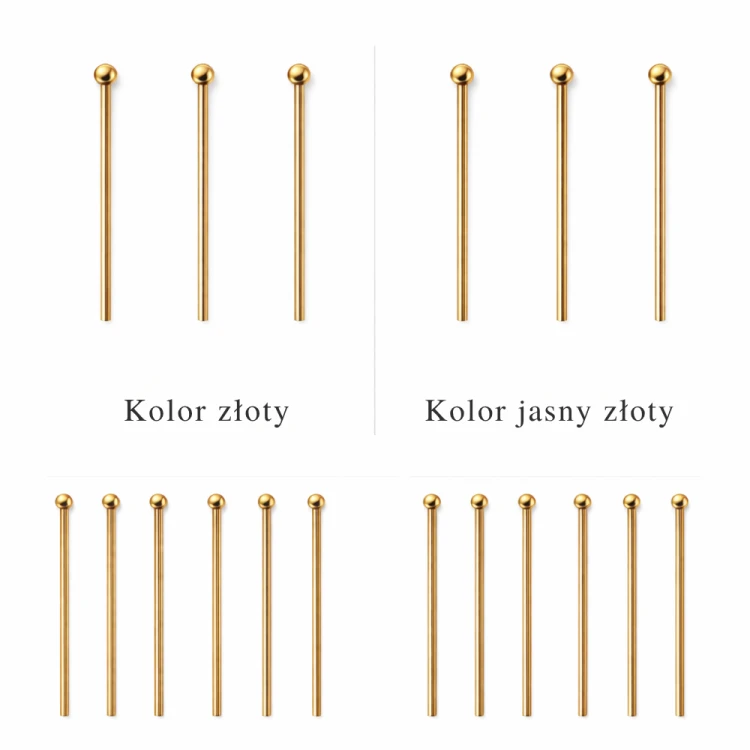 Szpilki 5cm / stal PVD / kolor jasny złoty / 20szt.