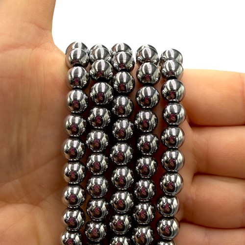 Hematyt kulka gładka / kolor srebrny / ok. 6mm