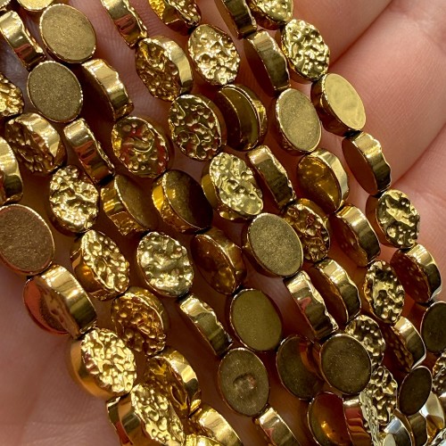 Hematyt Owal z Teksturą / kolor ciepłe złoto / ok. 6x8mm