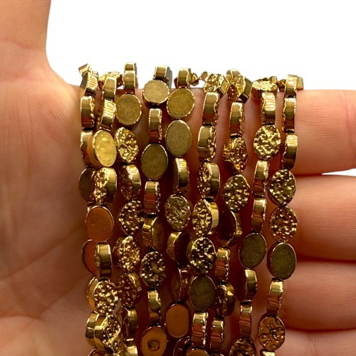 Hematyt Owal z Teksturą / kolor ciepłe złoto / ok. 6x8mm