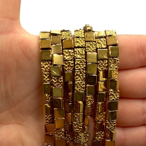 Hematyt Kwadrat z Teksturą / kolor ciepłe złoto / ok. 6x3mm