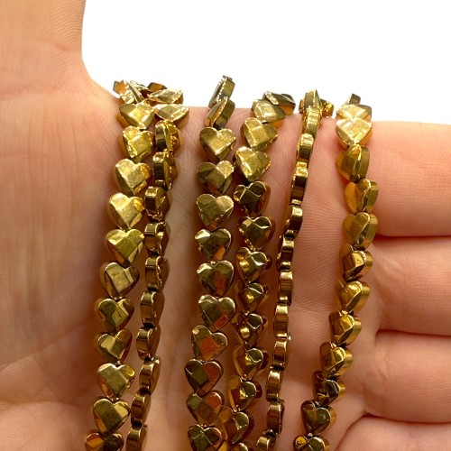 Hematyt Serce fasetowane / kolor ciepłe złoto / ok. 6mm