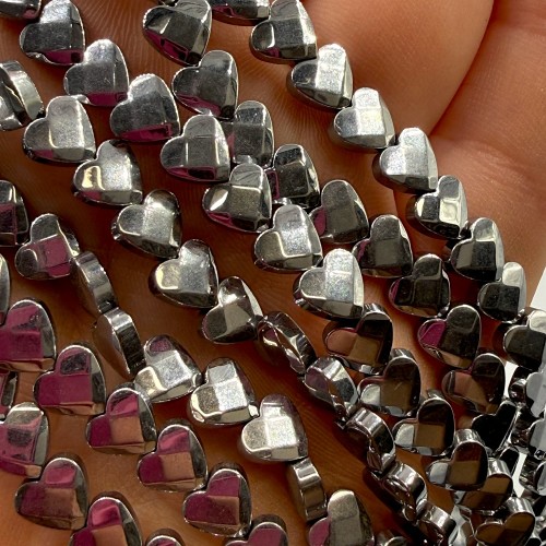 Hematyt Serce fasetowane / kolor srebrny / ok. 6mm