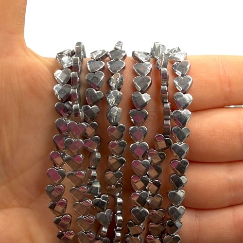 Hematyt Serce fasetowane / kolor srebrny / ok. 6mm