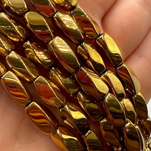 Hematyt Prostopadłościan skręcony / kolor ciepłe złoto / ok. 6x12mm
