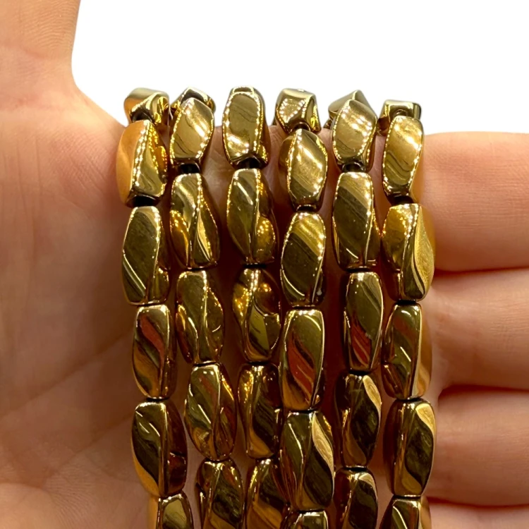 Hematyt Prostopadłościan skręcony / kolor ciepłe złoto / ok. 6x12mm