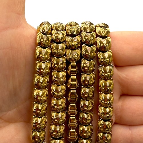 Hematyt Głowa Kotka / kolor ciepłe złoto / ok. 8mm