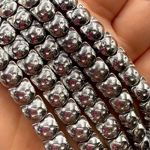 Hematyt Głowa Kotka / kolor srebrny / ok. 8mm