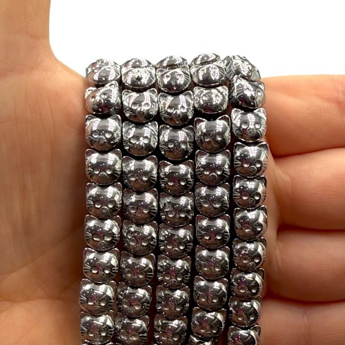 Hematyt Głowa Kotka / kolor srebrny / ok. 8mm