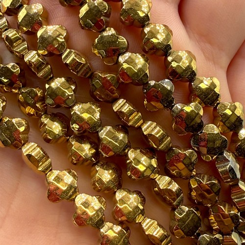 Hematyt Koniczynka Fasetowana / kolor ciepłe złoto / ok. 8x4mm