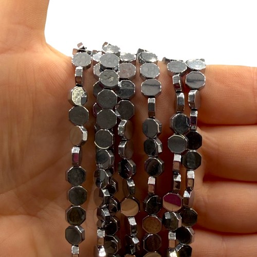 Hematyt Hexagon / kolor srebrny / ok. 6x2mm