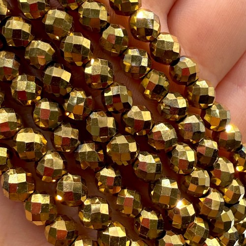 Hematyt kulka fasetowana / kolor ciepłe złoto / ok. 6mm