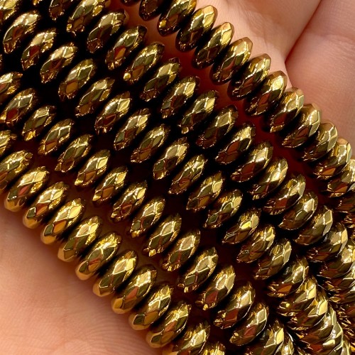 Hematyt Oponka Fasetowana / kolor ciepłe złoto / ok. 8x3mm