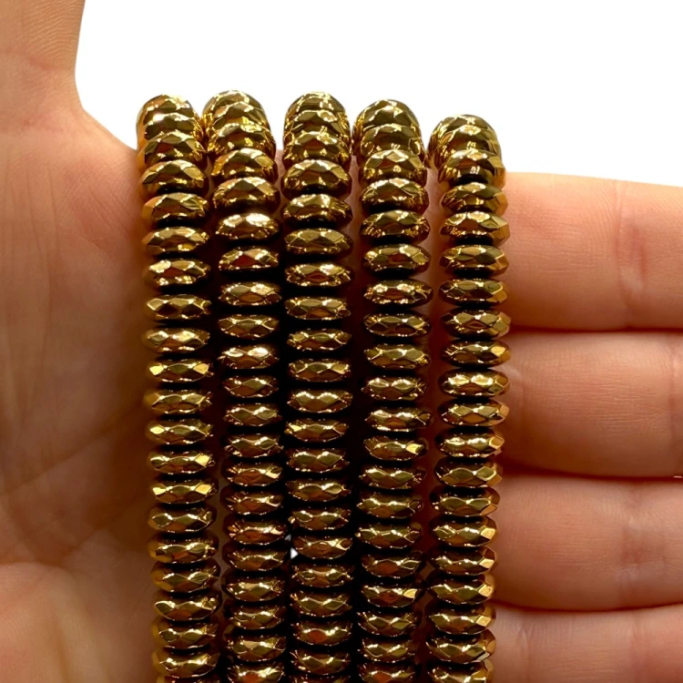 Hematyt Oponka Fasetowana / kolor ciepłe złoto / ok. 8x3mm