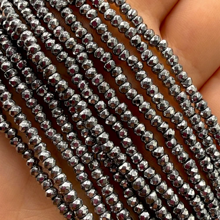 Hematyt oponka fasetowana / kolor srebrny / ok.3x2mm