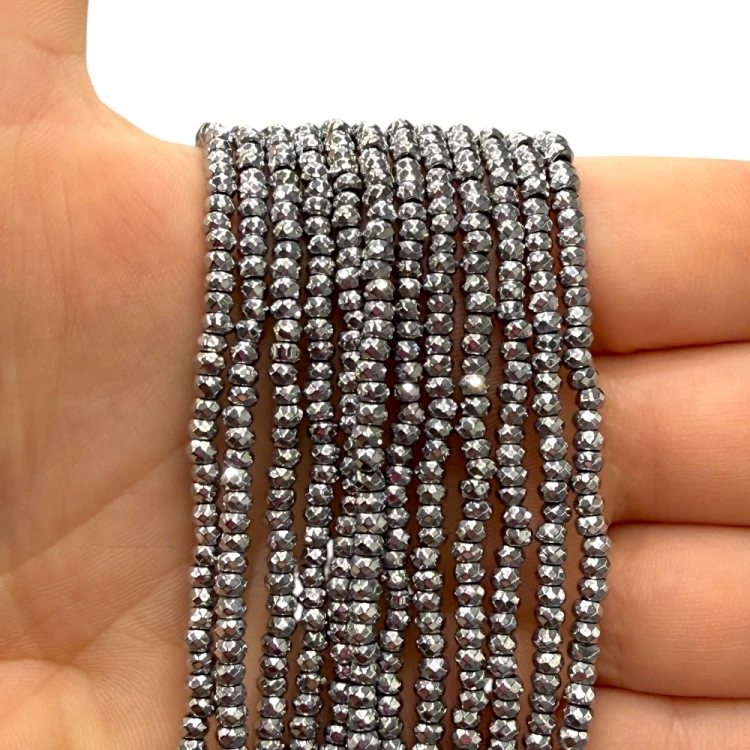 Hematyt oponka fasetowana / kolor srebrny / ok.3x2mm