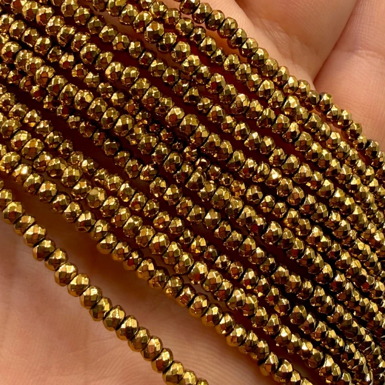 Hematyt Oponka Fasetowana / kolor ciepłe złoto / ok. 3x2mm
