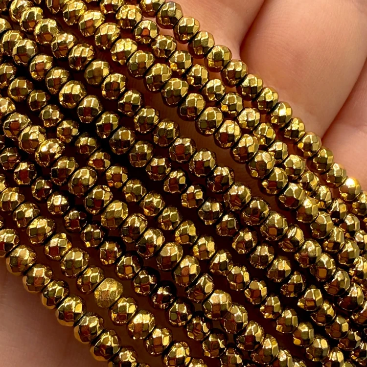 Hematyt Oponka Fasetowana / kolor ciepłe złoto / ok. 4x3mm