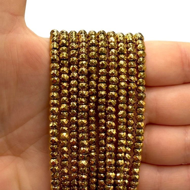 Hematyt Oponka Fasetowana / kolor ciepłe złoto / ok. 4x3mm