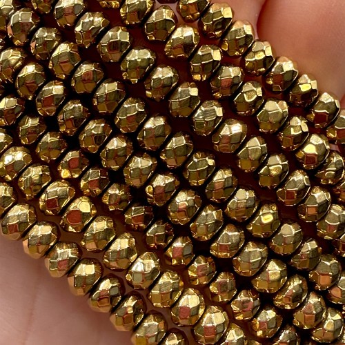 Hematyt Oponka Fasetowana / kolor ciepłe złoto / ok. 6x4mm